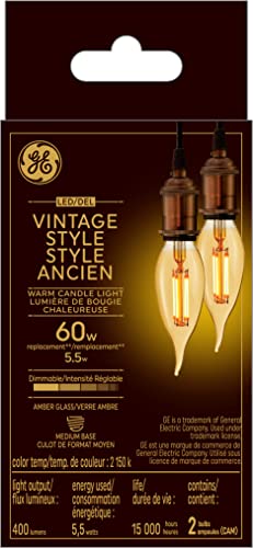 Ampoule LED GE filament ambre 60W remplacement 2 pièces