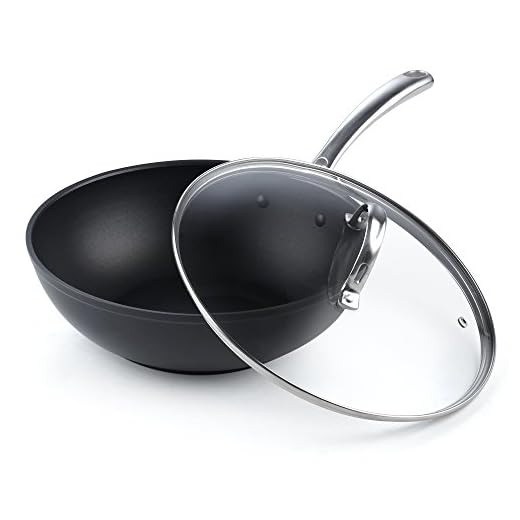 Cooks Standard Flat Bottom With Lid 11-Inch Hard Anodized Nonstick Wok Stir Fry Pan, Black