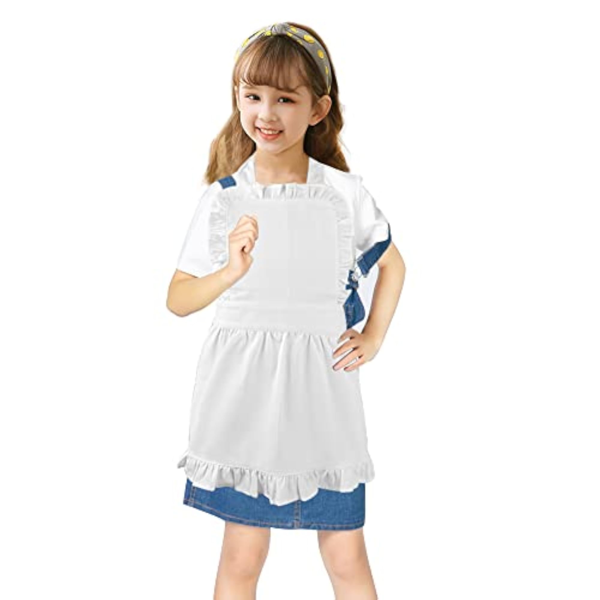 Pure Cotton White Children Princess Ruffle Cooking Apron
