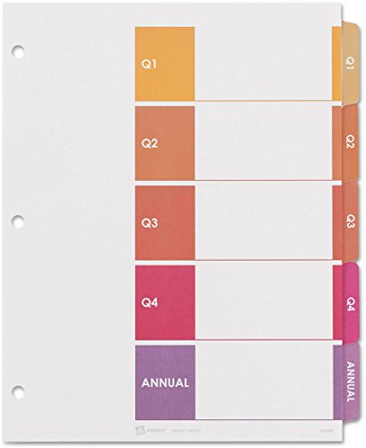 Avery Ready Index Table of Contents Quarterly Dividers, 5-Tabs per Set, Quarter 1-4 and Annual (13153)