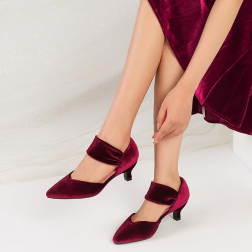 Image of RIBONGZ Kitten Heels for Women Closed Toe Comfortable Low Heels Pointed Toe Sexy Slip on Pumps Bridal Party Dressy Shoes