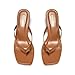 LULLASONG Women's Brown Kitten Heels Thong Sandals Square Open Toe Flip Flop Heels 1.8-2 Inch Heeled Sandals for Women