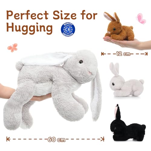 MorisMos groß hase plüschtier Kuscheltier XXL, 60cm lang Riesen Hase Kaninchen mit 3 Baby Bunny, Weich Plüschhase Stofftier Puppe, Geburtstag Weihnachten Geschenk Kinder Jungen Mädchen