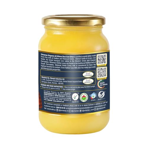 Image of Umanac Organic A2 Bilona Desi Cow Ghee 500 ml | Certified Organic | Grass Fed Desi Cow Milk | Traditional Bilona Method