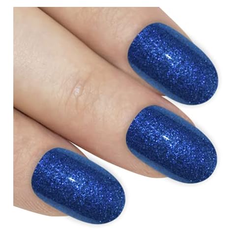 Bling Art Oval False Nails Fake Acrylic Gel Blue Full Cover 24 Medium Tips Glue Cover