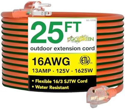 GoGreen 16/3 25ft Outdoor Extension Cord with Lighted End