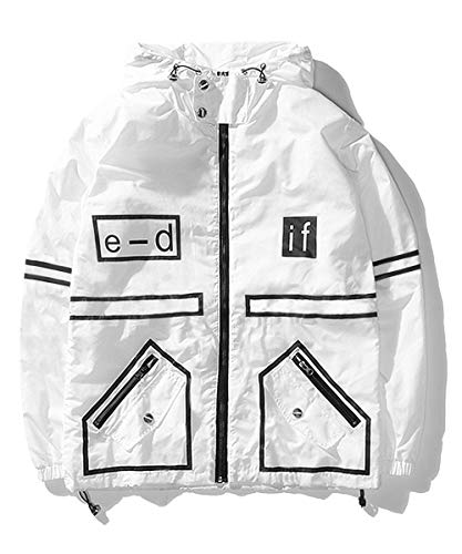 AITFINEISM Men's Lightweight Windbreaker Jacket Casual Zip Up Jackets With Hooded (Small, White-3)