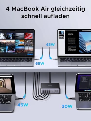 UGREEN USB C Ladegerät 200W GaN Netzteil 8-Port Desktop Ladestation PD Charger 100W Schnellladegerät mehrfach unterstützt PPS kompatibel mit MacBook Pro/Air, iPhone Serien, Galaxy Serien usw. – Bild 6