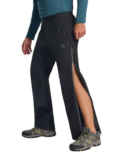 Pioneer Camp Regenhose Herren Wasserdicht Atmungsaktiv 3L Outdoorhose mit Vollem Seitenreißverschluss Trekkinghose für Wandern Skifahren Bergsteigen und Fahrrad(Black;S)