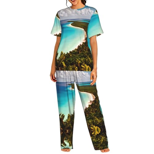 Pyjama doux femme Cuba contre la chaleur nocturne ensemble fluide