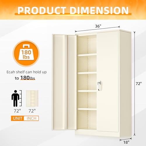 Image of INTERGREAT Metal Storage Cabinet Doors, 72 inch Locking Steel Storage Cabinet with Shelves, Tall Lockable Steel Cabinets for Home Office, Garage(Grey)