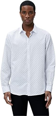 Koton Erkek Spor Gömlek Geometrik Detaylı Klasik Yaka Slim Fit Non Iron Beyaz Desenli, M - Görsel 1