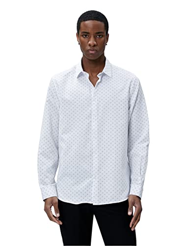 Koton Erkek Spor Gömlek Geometrik Detaylı Klasik Yaka Slim Fit Non Iron Beyaz Desenli, M