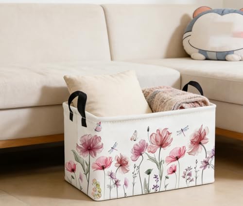 Image of Essme Rectangular Flower Basket,Girls Baskets Empty with Handles,Cute Baskets for Kids Room Decor,Boys and Girls, Gift Basket,(Flowers)