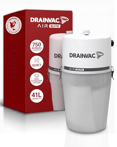 Drainvac Air Elite 750 Air Watts Home Central Vacuum System Power Unit – Compact Design, High Suction, Dual Filtration, 41L Dust Bin, Covers Homes up to 8,500 sq ft – Made in Canada