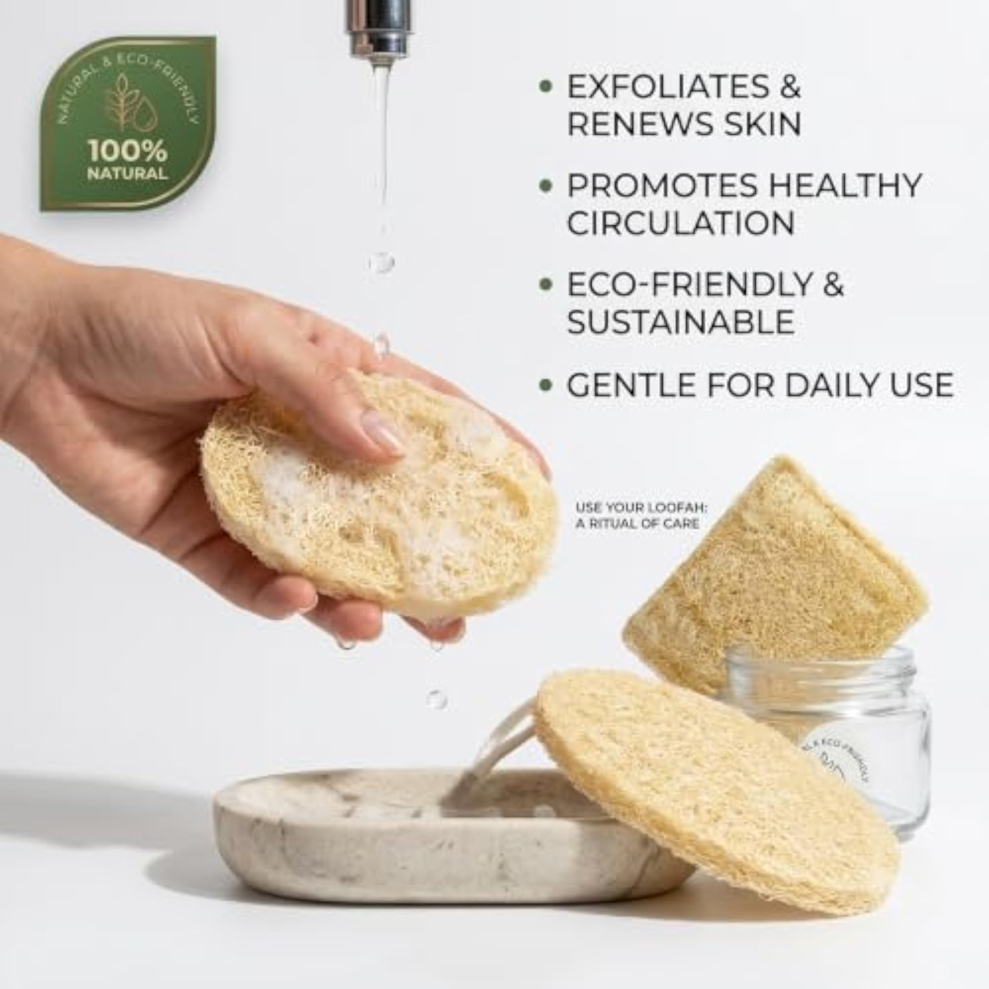 Natural Loofah Body Scrubber for Bathing, Oval Luffa Scrub Pad Pack of 2
