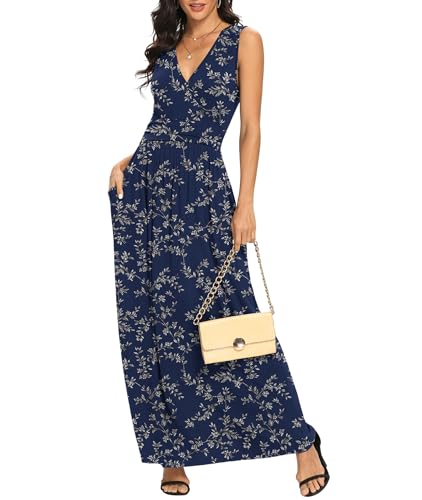 Image of LILBETTER Women Sleeveless Deep V Neck Loose Plain Long Maxi Casual Dress