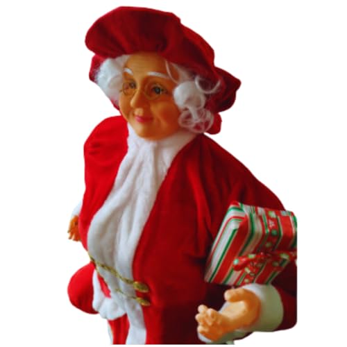 Enfeite de Natal Mamãe Noel de 1,10m com Roupa Vermelha e Saco de Presentes