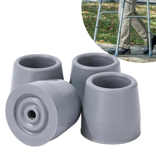 4 Pack 1 1/8 Walker Tips, Replacement Rubber Tips for Walkers, Commodes, Shower Chairs and More, Easy to Install