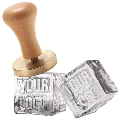 Custom Ice Cube Stamp Ice Branding Bar Stamp with Wood Handle for Cocktails Whiskey Mojito Bar Drink DIY Crafting (5.08cm)
