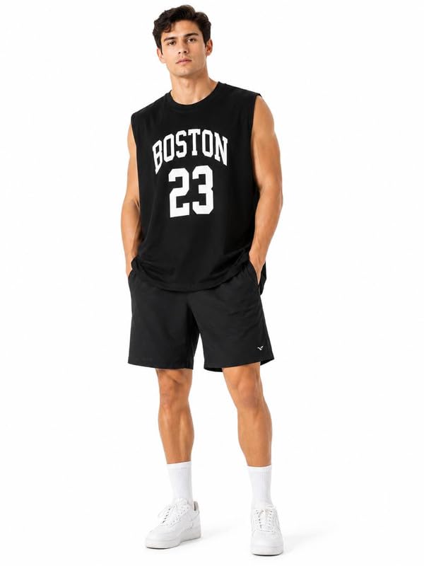 Image of O3e Boston 23 Men Sleeveless Gym Vest Tank Top | Cotton Blend Sports T-Shirt for Workout Running Training, Gym & Casual | Breathable Regular Fit Athletic Muscle Tee