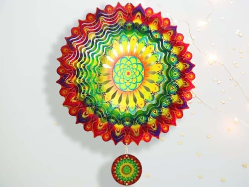 Dragon Fungi — Molinillo de Viento jardín Exterior Grande - Veleta Decorativa Mandala Multicolor con carrillón - Molino espantapájaros Giratorio para decoración jardín