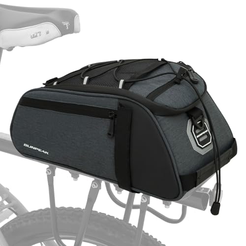 Sunpeak Bike Rear Rack Bag Waterproof Ebike Mountain Bicycle Saddle Bag 10L Cycling Pannier Trunk with Reflector & Shoulder Strap for Commuter Travel Outdoor