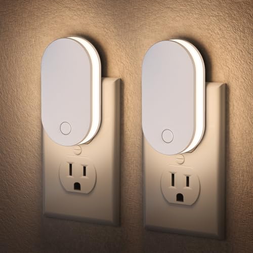 Image of Briignite Night Lights Plug into Wall,2Pack Plug in Night Light | Dusk to Dawn Light Sensor,1W 3000K Dimmable NightLight,for Bathroom Hallway Bedroom Kids Room