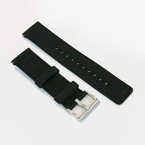 Preisvergleich Produktbild Lumon Premium Leinen Uhrenarmband, Ersatz Uhrenarmbänder mit 316L Edelstahl Dornschließe, Armband Schnellverschluss 18mm 22mm 24mm - Schwarz, Medium