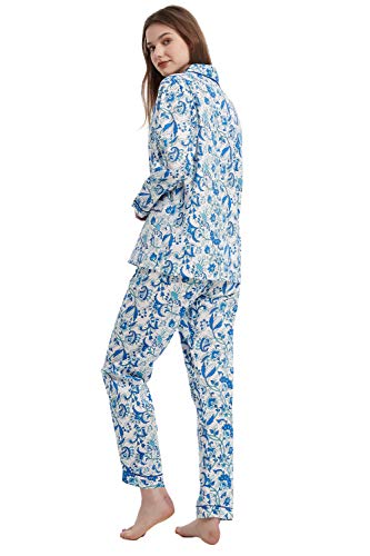 Amaxer Women's 100% Cotton Pajama Sets | Two-Piece Soft Long-Sleeved Pjs With Pants For All Seasons | Button Down Front Top And Drawstring Waist Bottom Nightwear #TOP4