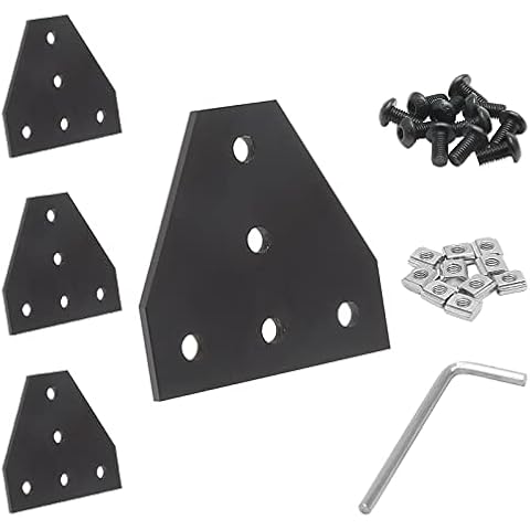 Qjaiune 4Pcs 2020 T Shape Joint Plates, T Slot Aluminum Extrusion Plate with T Nuts, Outside Corner Bracket Joint Board Connection for 2020 Series Aluminum Extrusion Profile with Slot 6mm (Black) Cover