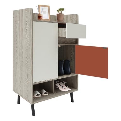 WINPANG Scarpiera autoportante, 60 x 32 x 90 cm, con due ante, diversi scomparti interni, scarpiera sottile con ante, colore bianco pino