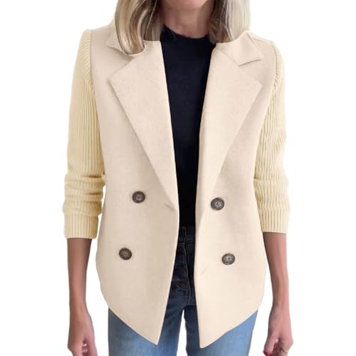 Women's Woolen Blend Stand Collar Open Front Cardigan Coat Mid Long Work Office Blazer Jacket Outwear with Pockets