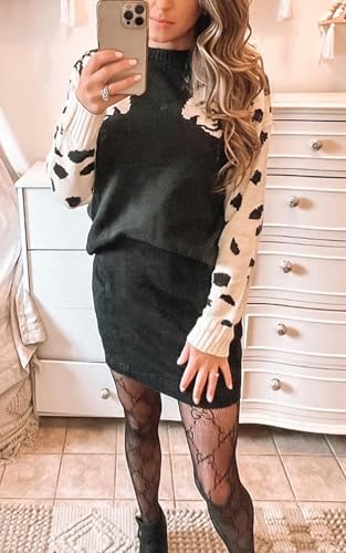 Angashion Women's Sweaters Casual Floral Printed Patchwork Long Sleeves Knitted Pullover Cropped Sweater Tops2