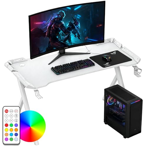 Suusolny LED Gaming Schreibtisch mit Kohlefaserbeschichtung Ergonomischer Computertisch...