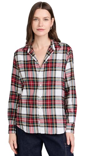 Frank & Eileen Women's Relaxed Button-Up Shirt, White Large Plaid, M