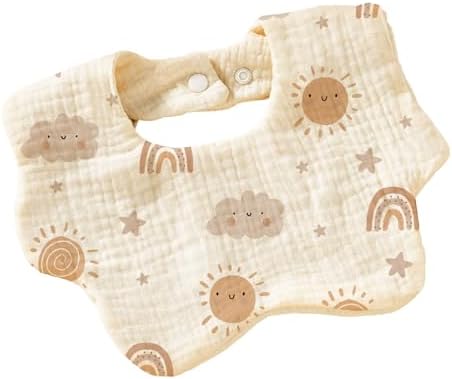 Children's Apron, 360 Degree Rotation, 100% Cotton, For Meals, Soft, Breathable, Absorbent, For Nursery, Petal Shape, Children's Apron, Adjustable Size, Dribble Towel