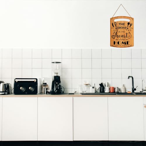 Image of PNF Poster And Frames The Kitchen is The Heart of Home Quote Wall art & Door Hanging Frame For Kitchen, Dining, restaurants Decor | Walland home Decor for Living Room | Room Decor Wall Decor Items For Bedroom | (Wooden, 11x9 Inch,Brown)-9-9