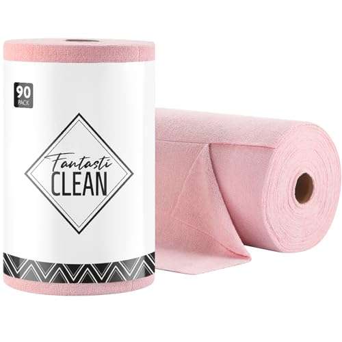 Fantasticlean Microfiber Cleaning Cloth Roll -90 Pack, Tear Away Microfiber Towels, 12" x 12", Reusable, Washable, Scratch Free, Ultra Absorbent Dishcloth for Car, Home Supplies, Pet, Kitche...