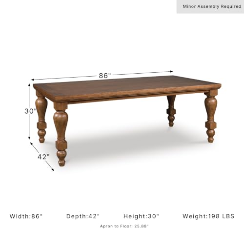 Image of Signature Design by Ashley Basinger Dining Table, 86 Inch, Medium Brown | Seats 8 with 25.88-inch legroom, Hardwood solids and mango wood veneer, Rustic turned legs, Farmhouse design