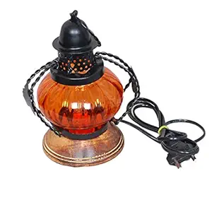 HusNain Wooden Lamp Lantern | Decorative Electric Lamp | Hanging Lamp Light | Lamp for Table | Home Decoration | Diwali Lamp | Diwali Decoration | Living Room Decor | Office Decor - Orange