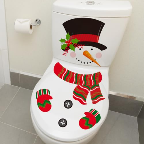 Christmas Toilet Sticker Snowman Stickers Fun Toilet Seat Lid Cover Decal Snowman Pattern Design Wall Decoration Sticker for Christmas Home Decor Supplies