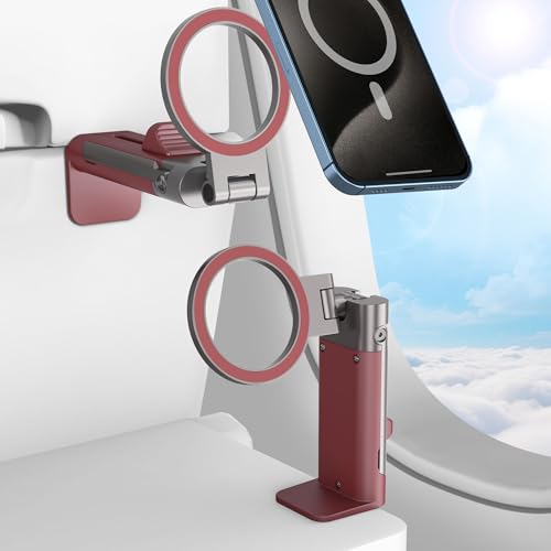 KIVOS Magnetic Airplane Phone Holder Stand for Desk,Phone Mount for Flying 360° Rotation Hands-Free Trave Essentials Cruise Must Haves Gadgets for Airplane Seat Tray for iPhone Wine Red
