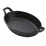 American Metalcraft CIPOV9567 Cast Iron Oval Casserole Pan with Handles, 12" L x 6.75" W, Black