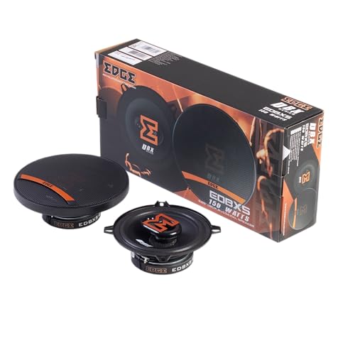 EDGE EDBX5 5.25” inch (13cm) 3 way Coaxial speaker - 75/150 W, Black and Orange. Includes Grilles, Sold in Pairs