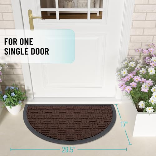 Image of OLANLY Half Circle Door Mat Outside Entrance 29.5x17, Absorbent, Heavy Duty Sturdy Natural Rubber Doormat Indoor Outdoor, Fade Resistant, Non-Slip Backing Low Profile Floor Mat for Entryway, Brown