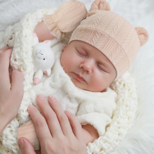 Image of BQUBO Newborn Baby Hats Bear Ears and Mittens Sets Preemie Caps Baby Boy Girl Infant Hospital Beanie for 0-3 Months