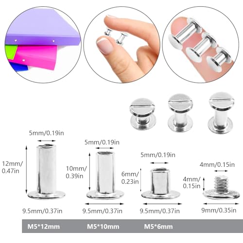 Ruidee 150 Pcs/75 Set Chicago Screws M5 Stainless Steel Binding Screw Post Leather Screws Metal Nail Rivet Chicago Button for Albums Belt Bookbinding (ZD-D/Silver)