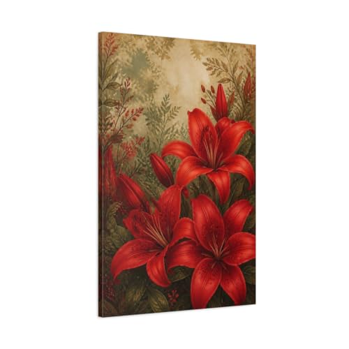 Art mural lys rouges décoration verticale grand format 60x90