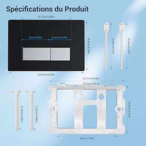 Plaque commande WC noir 250x170 pour réservoir Geberit Sigma UP320 - 5